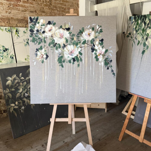 Cuadro de rama de flores blancas